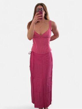 Zara Pink linen wrap maxi skirt